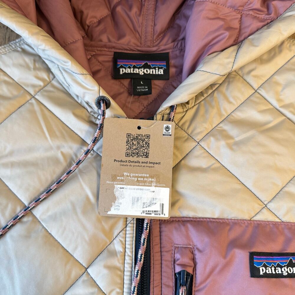 Patagonia Diamond Quilted Bomber Hoody Jacket Gorpcore Hike Khaki Men’s Large - Picture 4 of 9